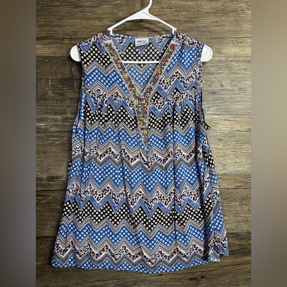 Mad Style Chevron Patterned Blue Tank Top